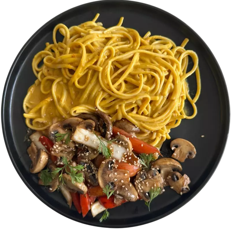 fetuccini Huancaína con portobello