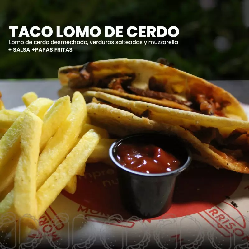 TACO DE CERDO + fritas + salsa