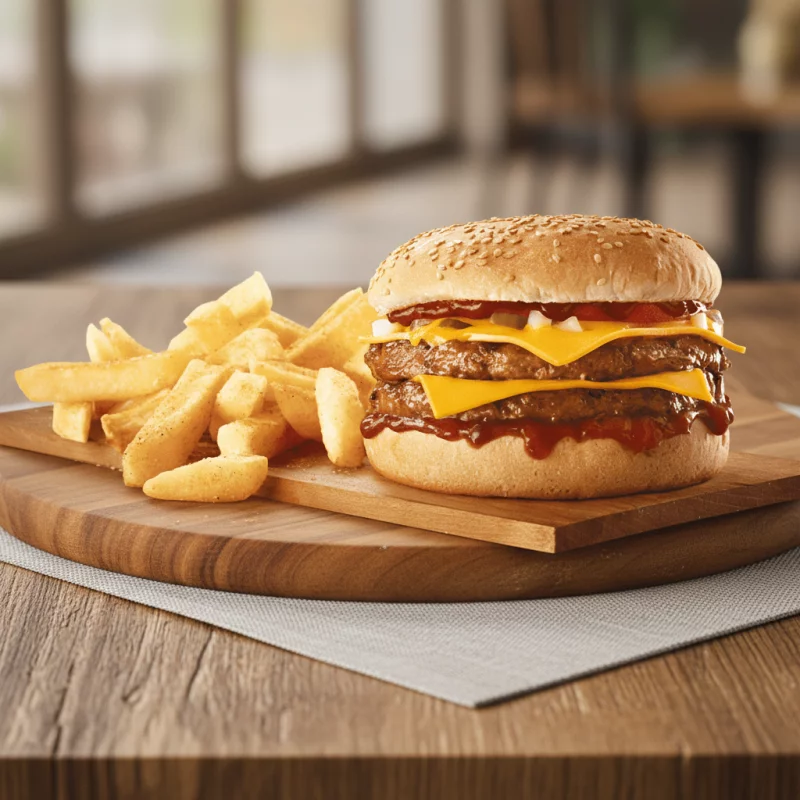 Cheese Burguer con Papas Fritas