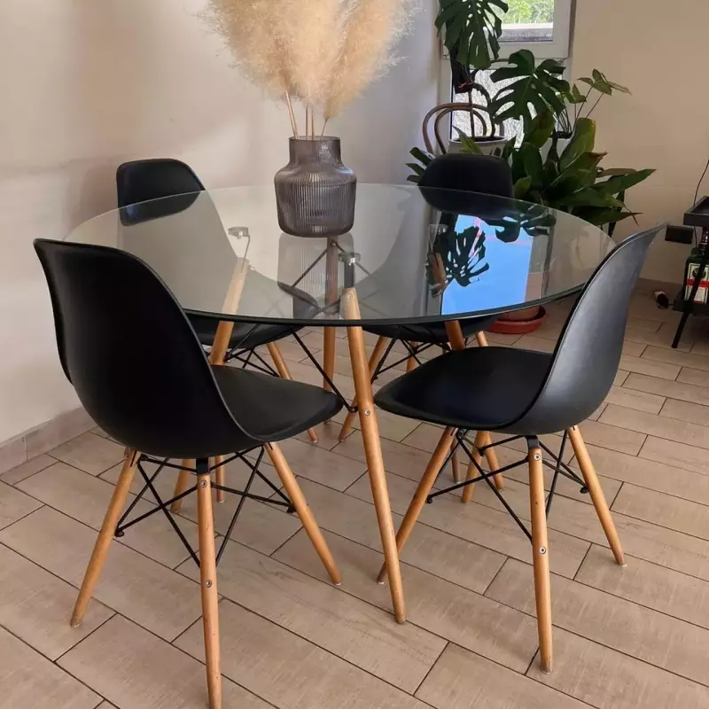 Mesa Eames Vidrio 1mt+4 silla Eames