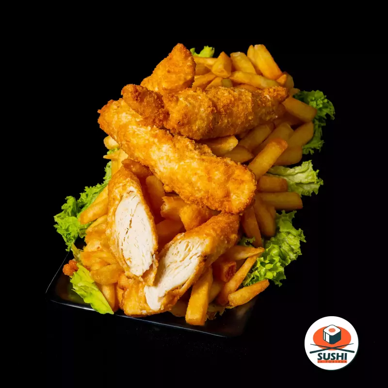 Pollo furay +papas fritas