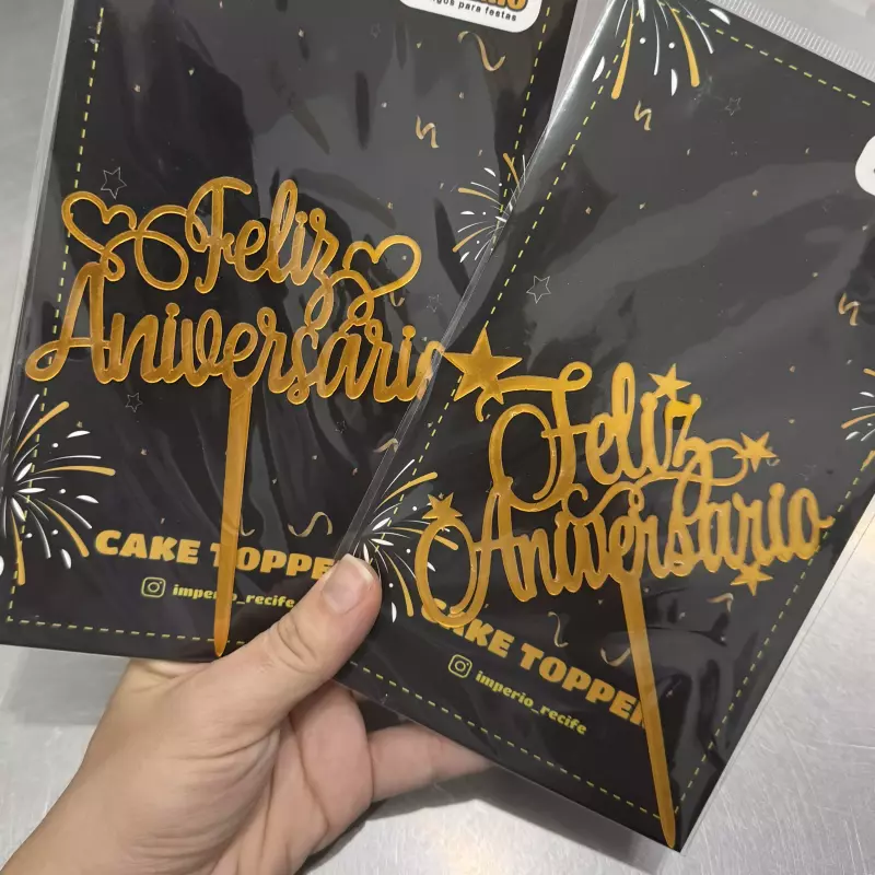 Topo em acrílico - Feliz Aniversário