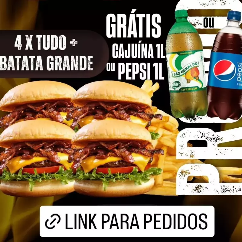 4 X Tudo's + Batata G + REFRI GRATIS