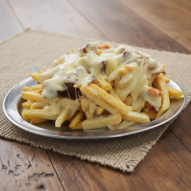 Porção de Fritas c/Cheddar e Bacon