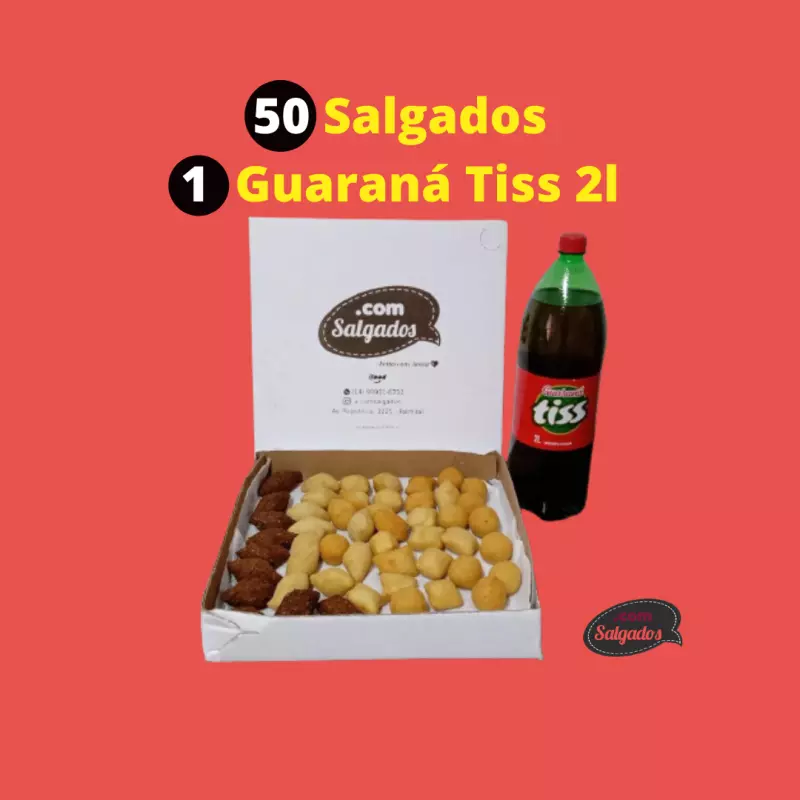 50 Salgados + 1 Tiss 2 Litros