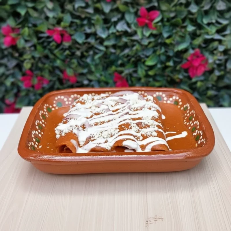 Enfrijoladas de pollo.