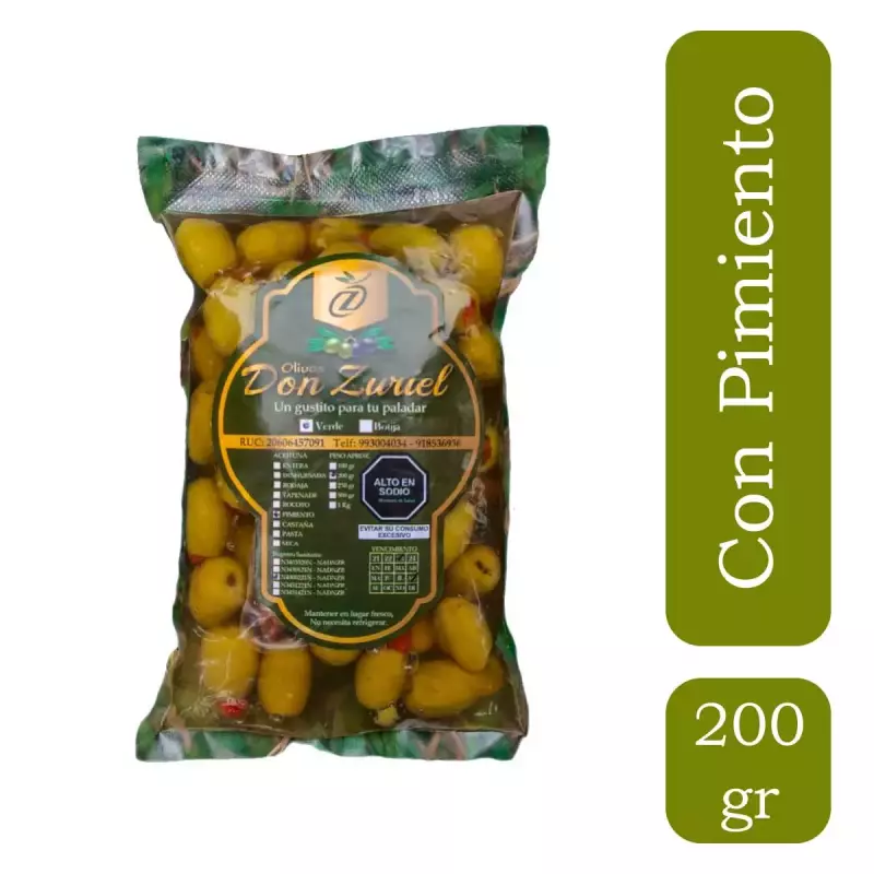 Aceitunas verdes con pimiento 200gr