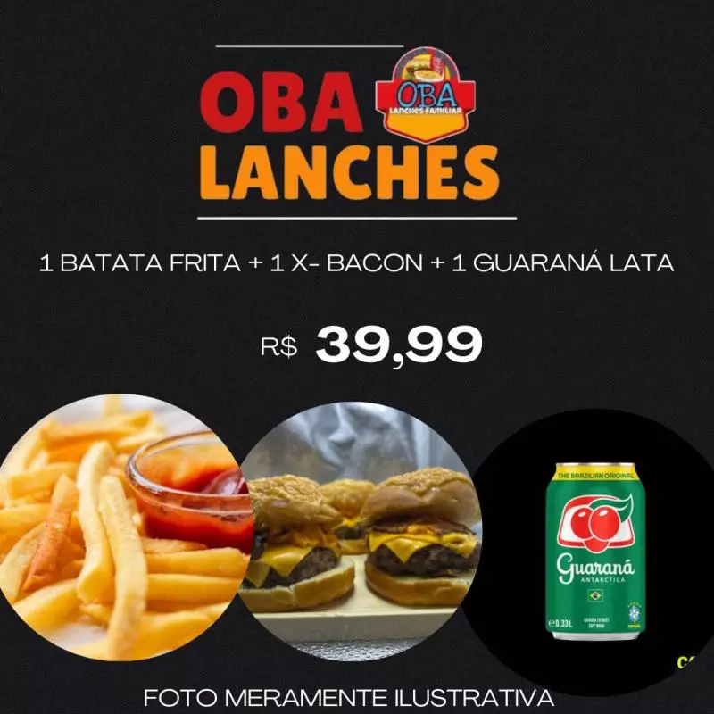 1 X BACON + 1 BATATA P + 1 GUARANA L