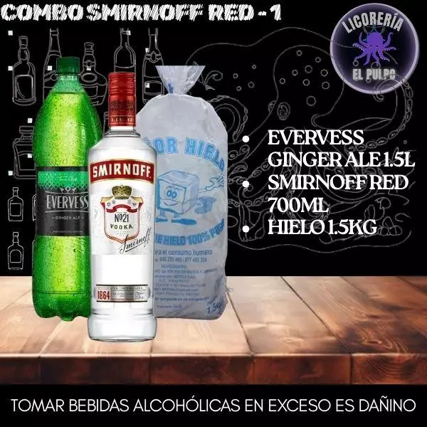 Smirnoff rojo+Evervess+hielo