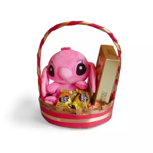 cesta Lilo& Stich rosa+ ferrero roch