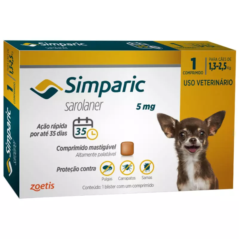Simparic 5 mg  Cães 1,3 a 2,5 kg