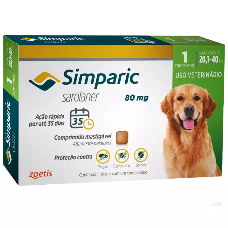 Simparic 80 mg Cães 20,1 a 40 kg