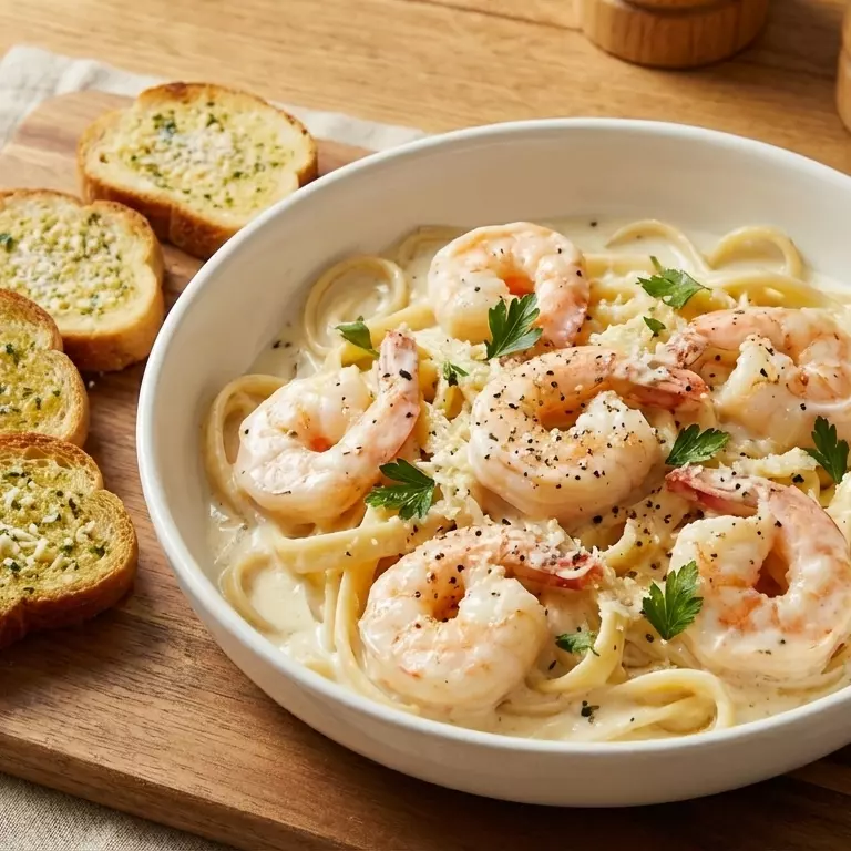 Pasta con Camarones en Salsa Blanca