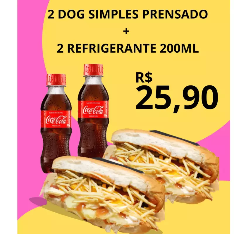 2 DOG SIMPLES  + 2 COCA-COLA 200ml