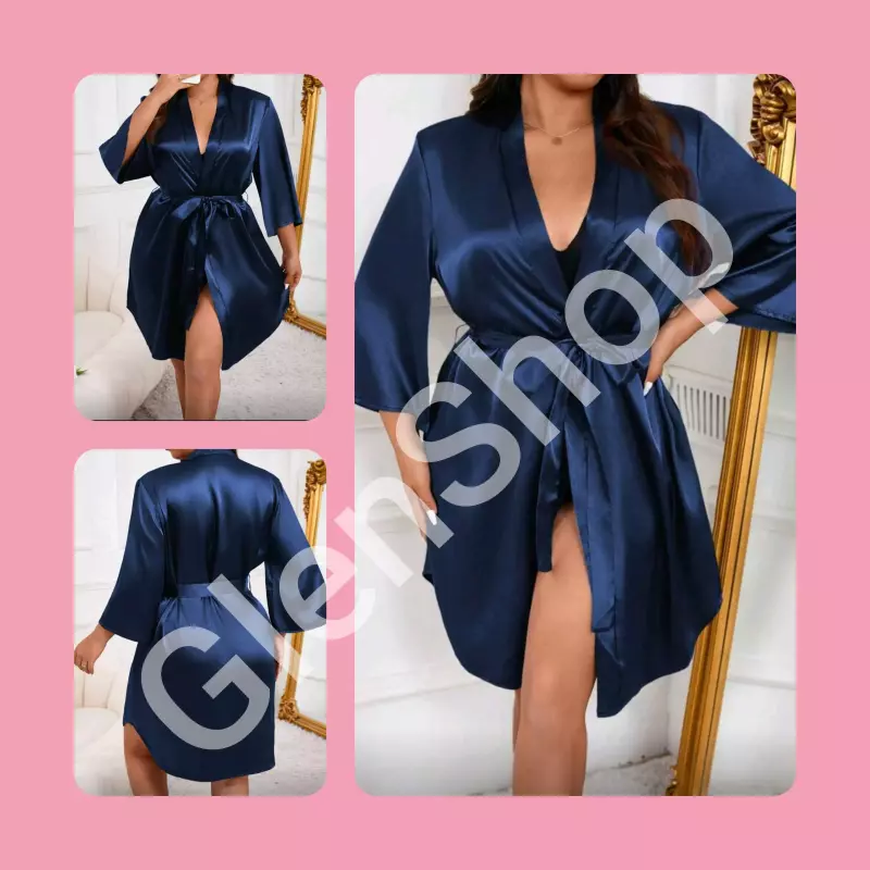 Bata de seda sintética plus azul