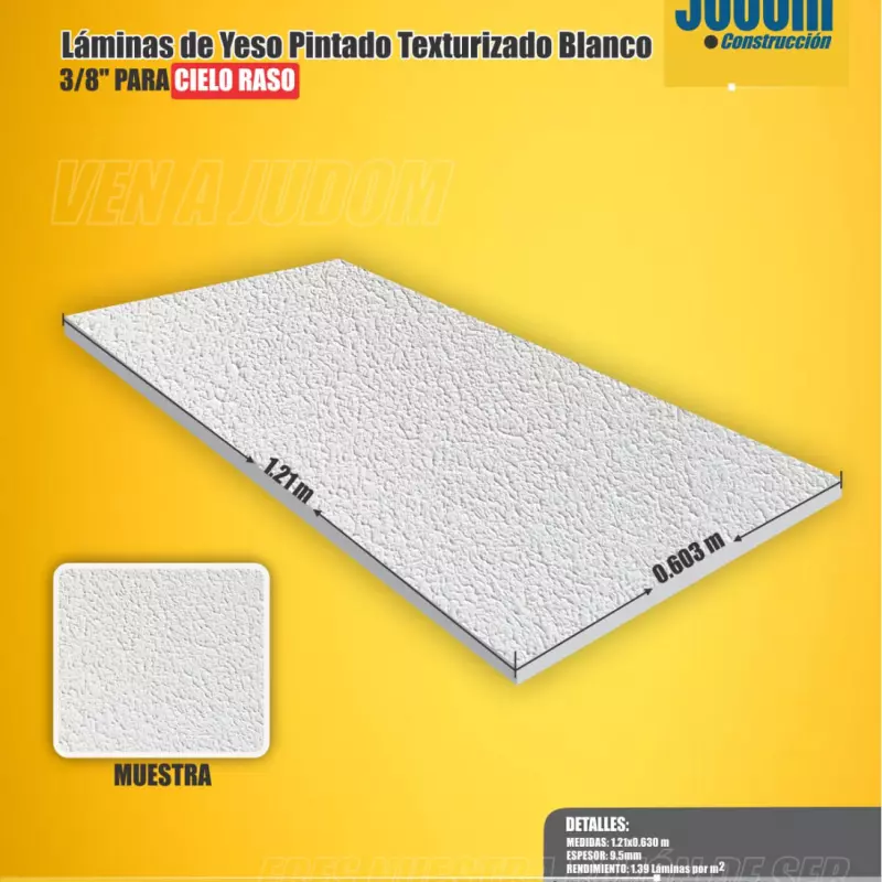 LAMINA DE YESO 3/8" 1.20x0.60 mts