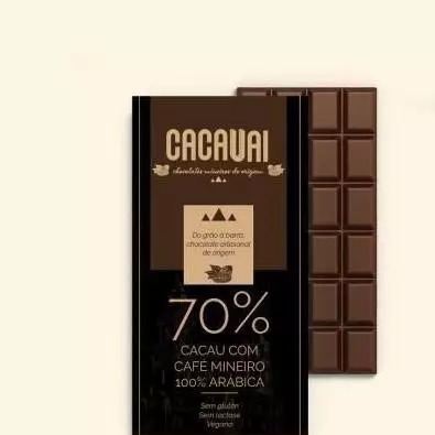 Barra de chocolate 70% cacau com café 20g