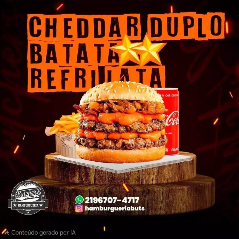 Cheddar Duplo, Batata P, Refri Lata