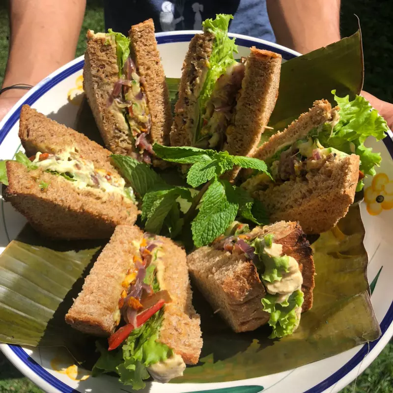 Sandwich hummus y vegetales