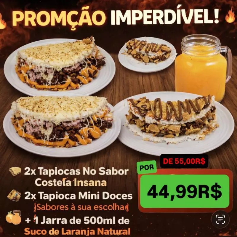 Combo Não É Mentira 4 Tapiocas +Suco