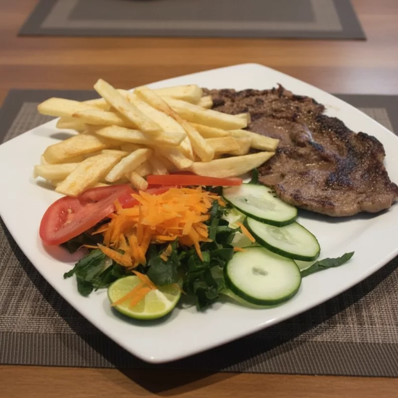 Filete de res con papas y ensalada