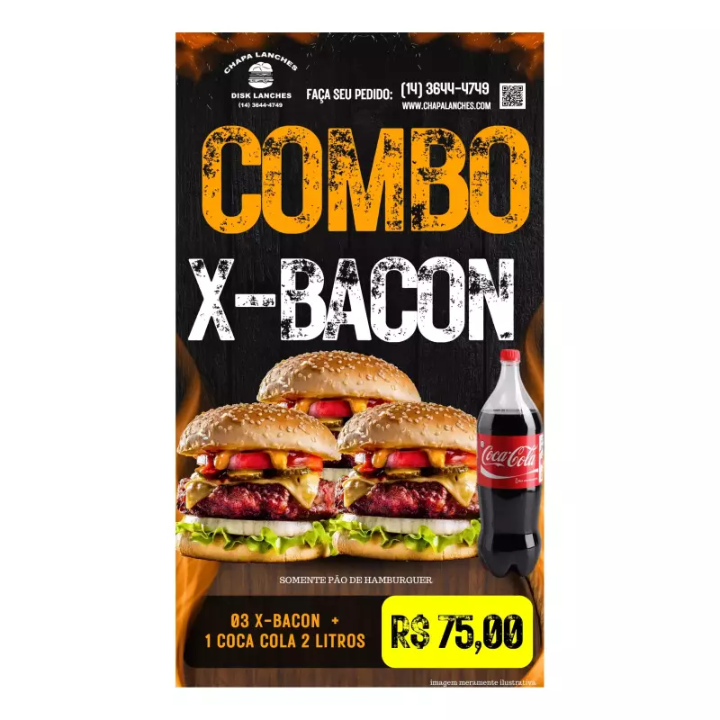 Combo 3 X-BACON + 1 coca 2 litros