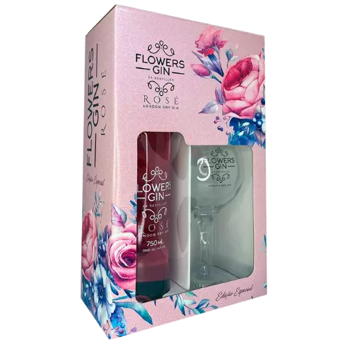 KIT GIN FLOWERS ROSE C/TAÇA DE VIDRO