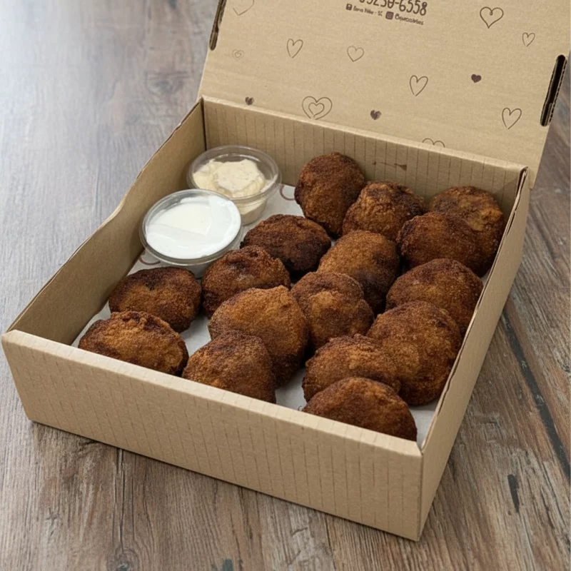 BOX 16un Bolinho de Carne + 2 Molhos