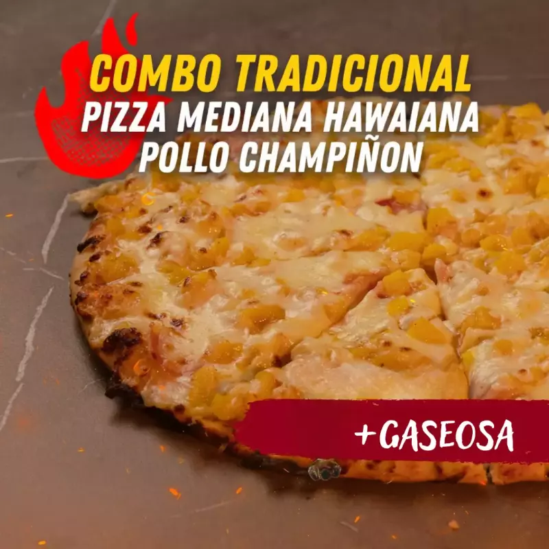 MEDIANA 1/2 HAWAINA 1/2 POLLO CHAMP