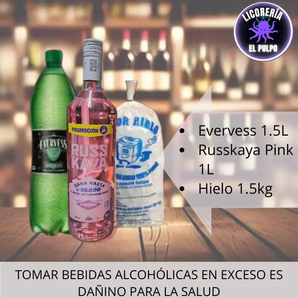 Russkaya Pink 1L+Evervess+Hielo
