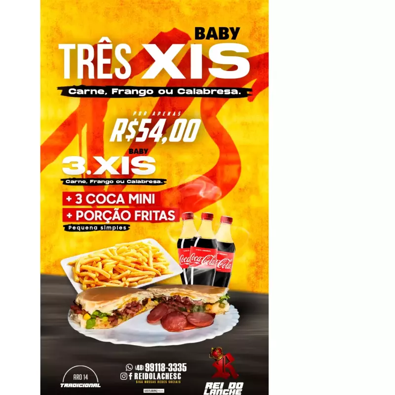 Três Baby x+ Fritas + Três Coca mini