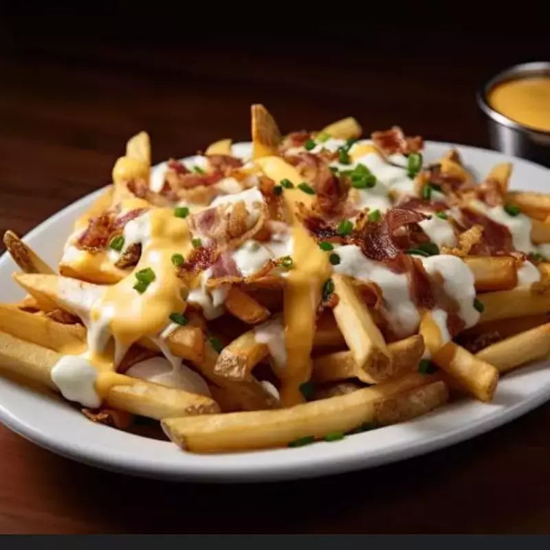 Fritas com queijo e bacon
