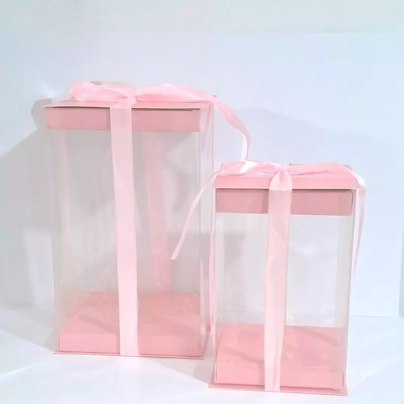 Caja acetato moño cuadrado pño rosa