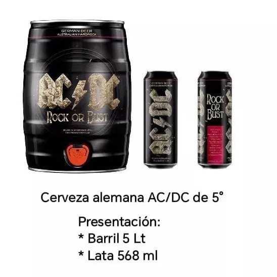 CERVEZA ALEMANA AC/DC DE 5L +2 LATAS