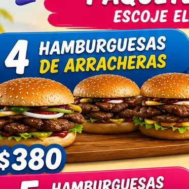 4 hamburguesas arrachera