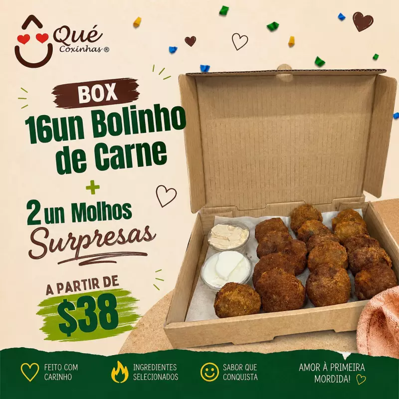 BOX 16un Bolinho de Carne + 2 Molhos