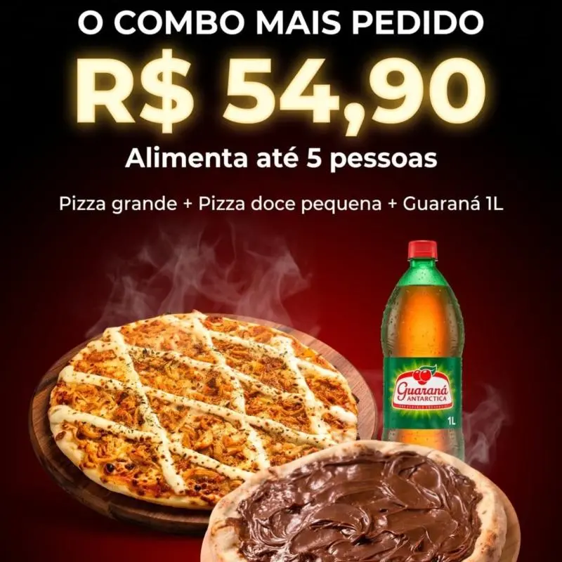 1 Pizza Salgada + Doce P + Guaraná