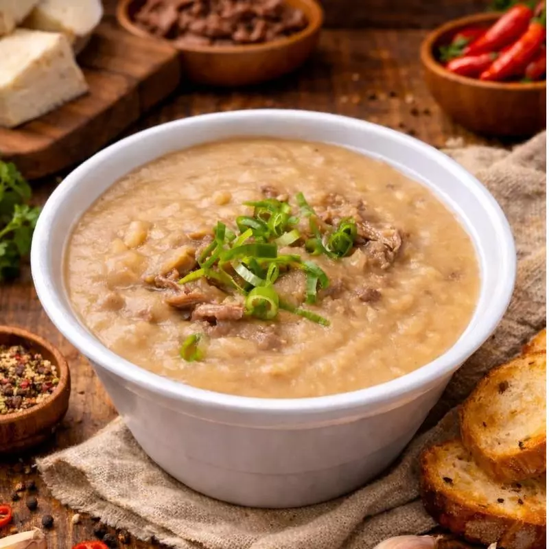 Caldo de inhame com carne suína