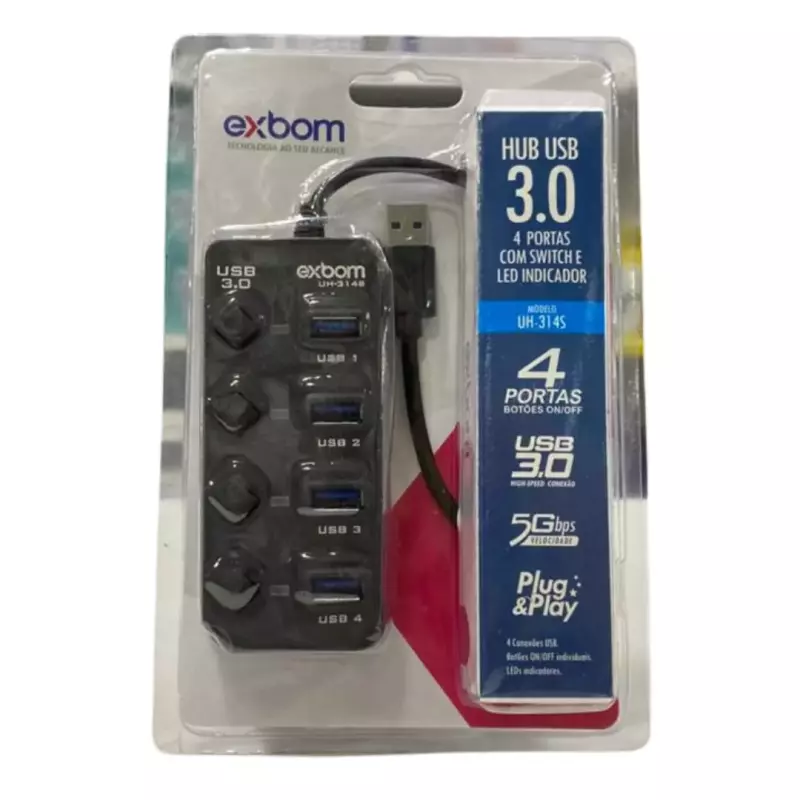 HUB USB EXBOM 3.0 4 PORTAS UH-314S