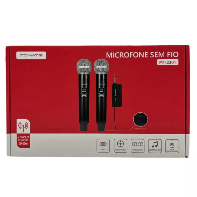 MICROFONE DUPLO S/FIO TOMATE MT-2301