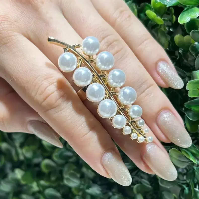 Anel Folha 3D Com Pérolas