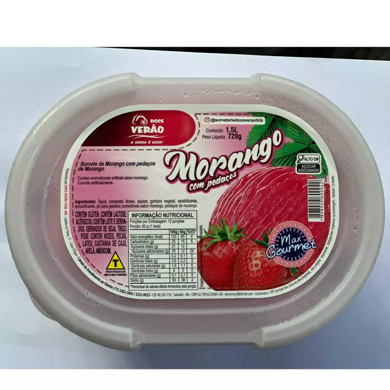 Sorvete Morango com Pedaços 1,5L