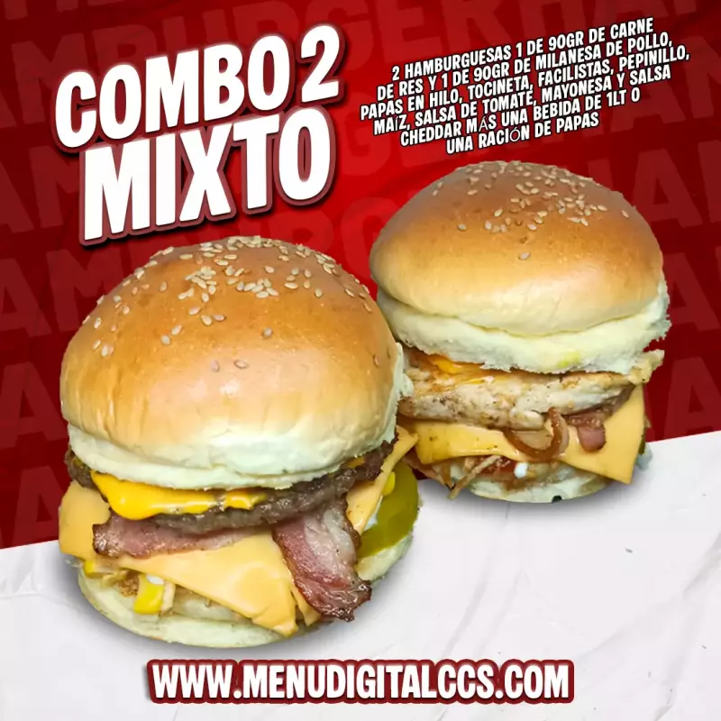 COMBO 2 MIXTO + BEBIDA 1LTR
