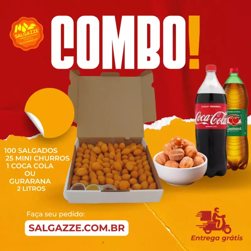 100 Salgados+ 30 churros +Refri  2L