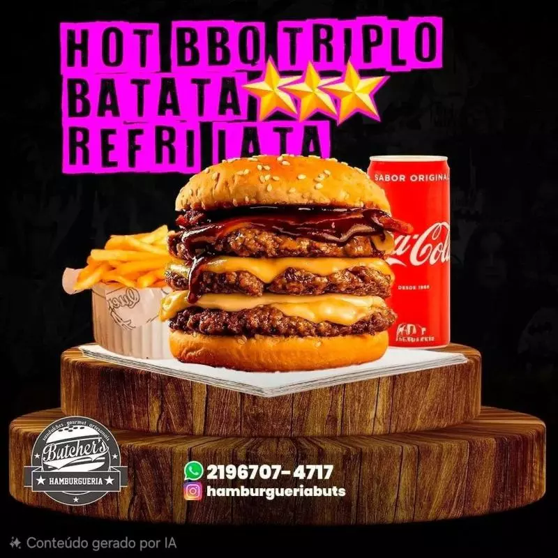 hot bbq triplo, batata p, refri lata