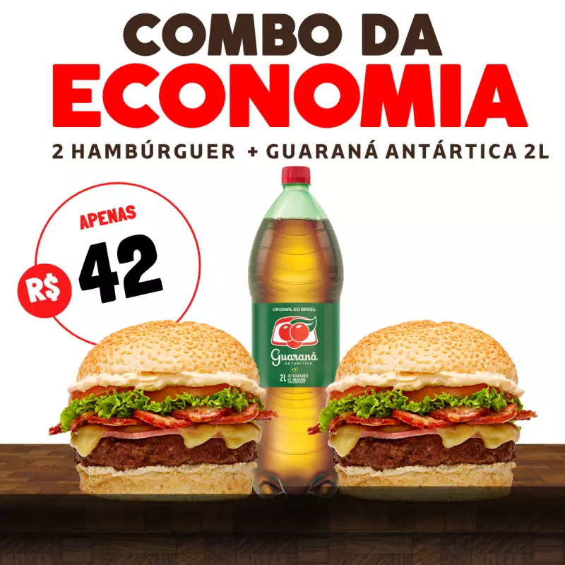 2 Hambúrguer + Guaraná Antártica 2L