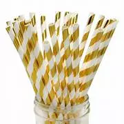 Canudo de Papel Listrado Dourado