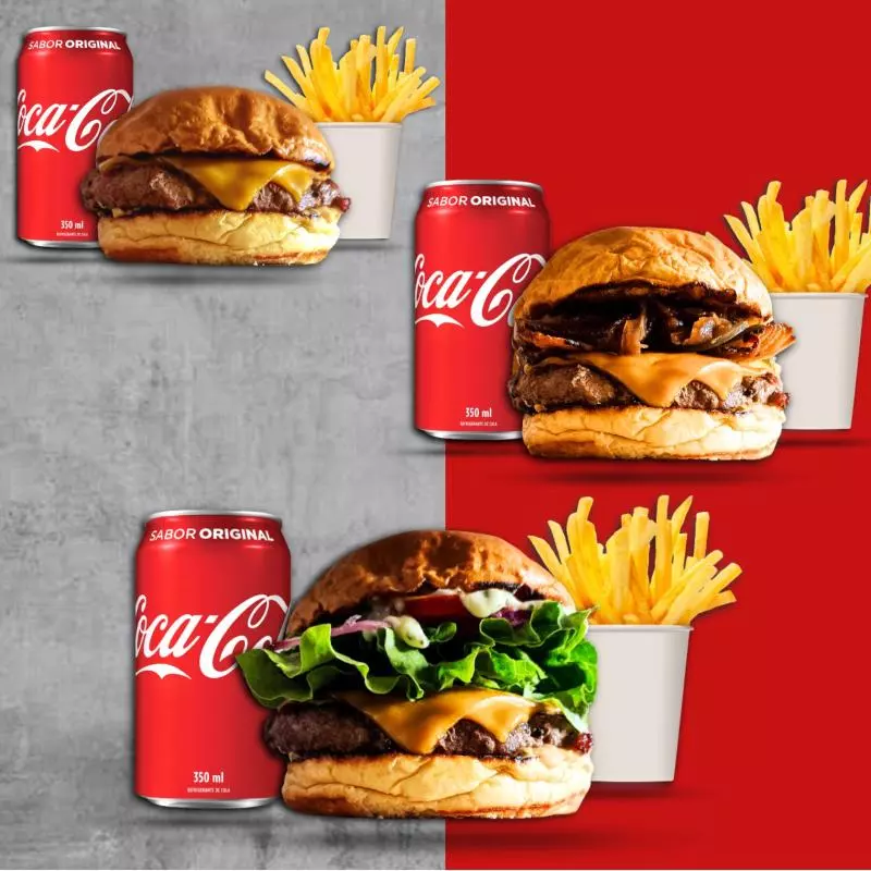 3 Burger + 3 batatas fritas + 3 bebi