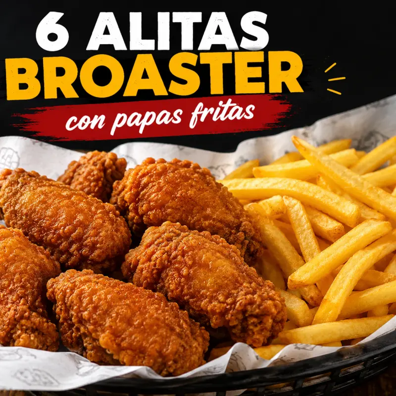 6 ALITAS BROASTER C/ PAPAS