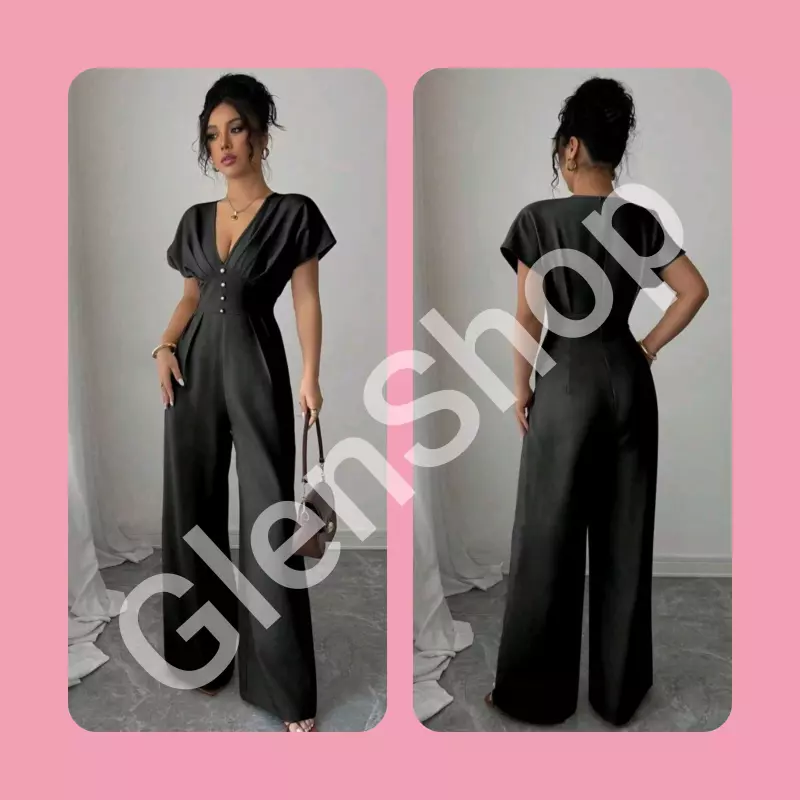 Mono pierna ancha escote V negro